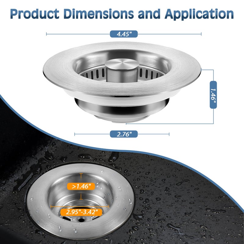 tgosomt Kitchen Sink Drain Strainer 2 Pack, 304 Stainless Steel Pop Up Sink Stopper, Anti-Clogging Sink Drain Strainer for US Standard Kitchen Drain (SUS304 Brushed) - Image 5
