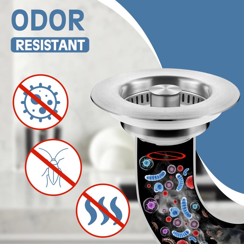 tgosomt Kitchen Sink Drain Strainer 2 Pack, 304 Stainless Steel Pop Up Sink Stopper, Anti-Clogging Sink Drain Strainer for US Standard Kitchen Drain (SUS304 Brushed) - Image 4