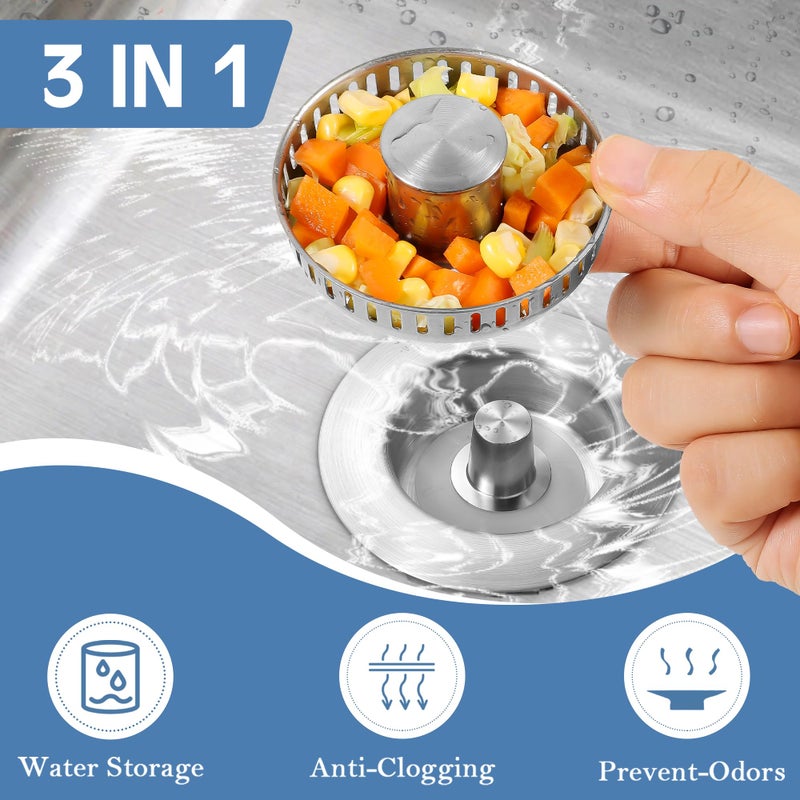 tgosomt Kitchen Sink Drain Strainer 2 Pack, 304 Stainless Steel Pop Up Sink Stopper, Anti-Clogging Sink Drain Strainer for US Standard Kitchen Drain (SUS304 Brushed) - Image 2