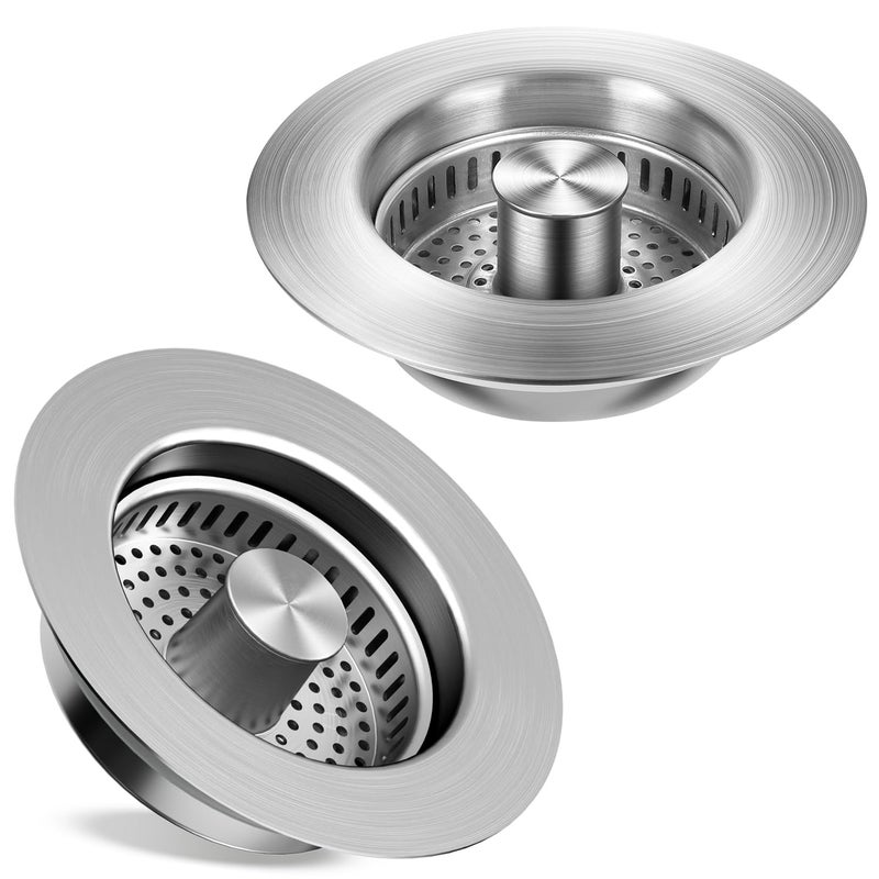 tgosomt Kitchen Sink Drain Strainer 2 Pack, 304 Stainless Steel Pop Up Sink Stopper, Anti-Clogging Sink Drain Strainer for US Standard Kitchen Drain (SUS304 Brushed) - Image 1
