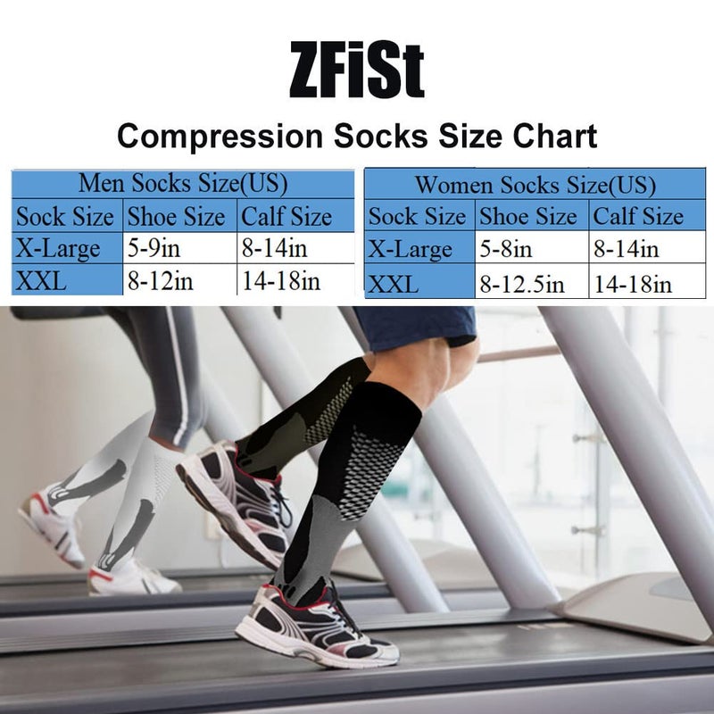 ZFiSt 3 Pair Sport Compression Socks Men Women, Compression Stocking Nurse Socks for Edema Travel(Black+black+black,XXL) - Image 3