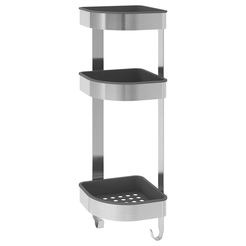 BS Case Ikeaa BROGRUND Corner Wall Shelf Unit Stainless Steel 19W x 58L cm 3 Shelves Draining Hooks - Image 1