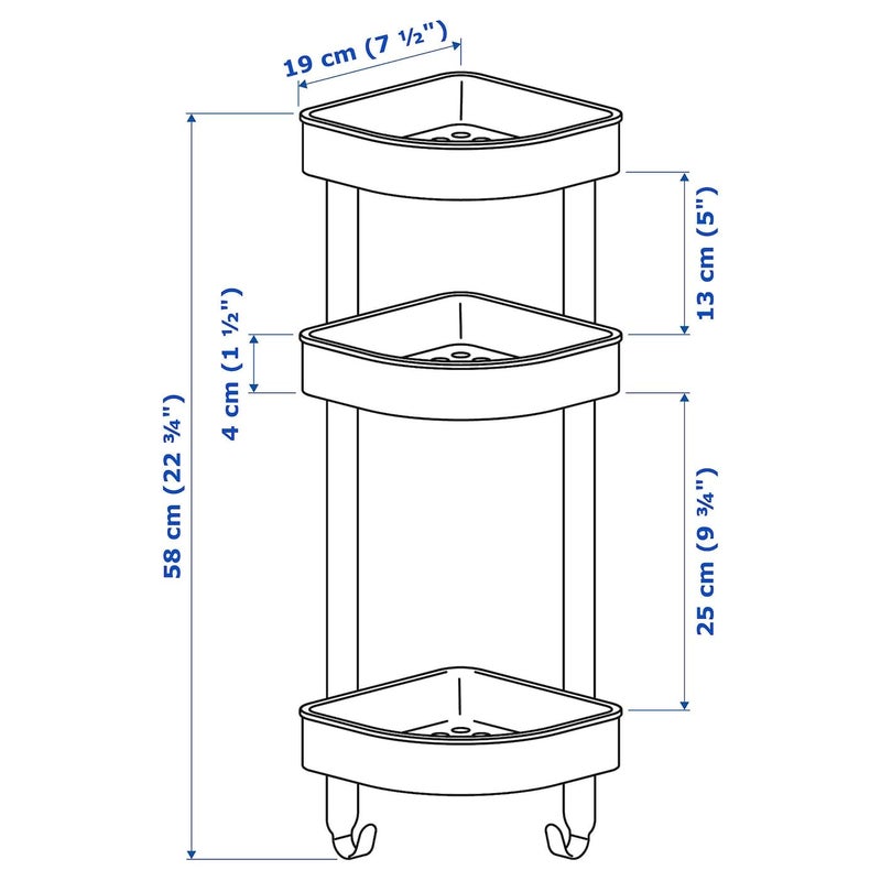 BS Case Ikeaa BROGRUND Corner Wall Shelf Unit Stainless Steel 19W x 58L cm 3 Shelves Draining Hooks - Image 3