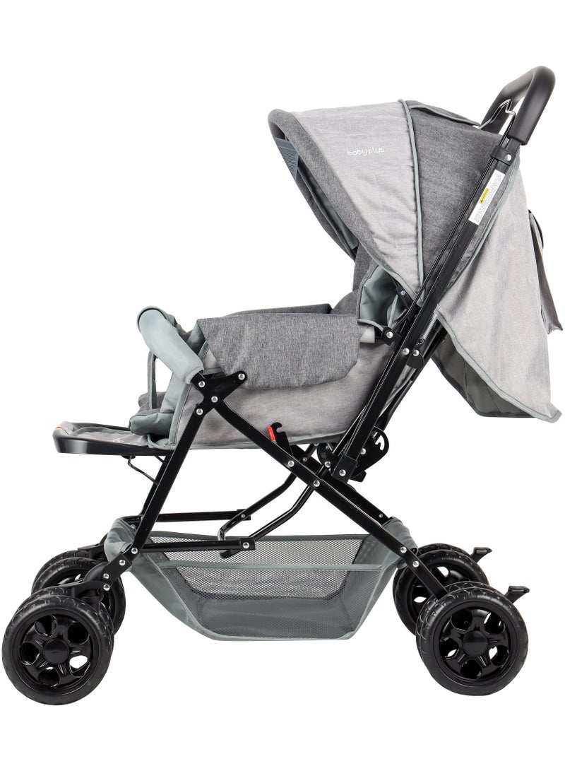 BABY PLUS BABY PLUS Lightweight Reversible Baby Stroller – Foldable Travel Stroller for Newborns & Toddlers (0-3 Years) with Canopy, Safety Belt, and Storage Basket – Grey  - Image 2