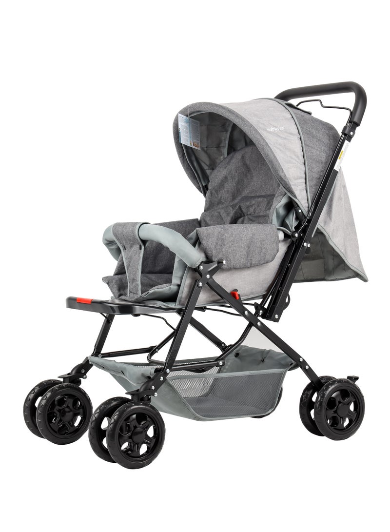 BABY PLUS BABY PLUS Lightweight Reversible Baby Stroller – Foldable Travel Stroller for Newborns & Toddlers (0-3 Years) with Canopy, Safety Belt, and Storage Basket – Grey  - Image 1