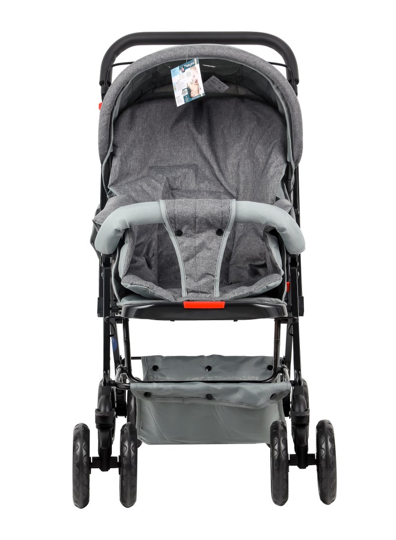 BABY PLUS BABY PLUS Lightweight Reversible Baby Stroller – Foldable Travel Stroller for Newborns & Toddlers (0-3 Years) with Canopy, Safety Belt, and Storage Basket – Grey  - Image 3