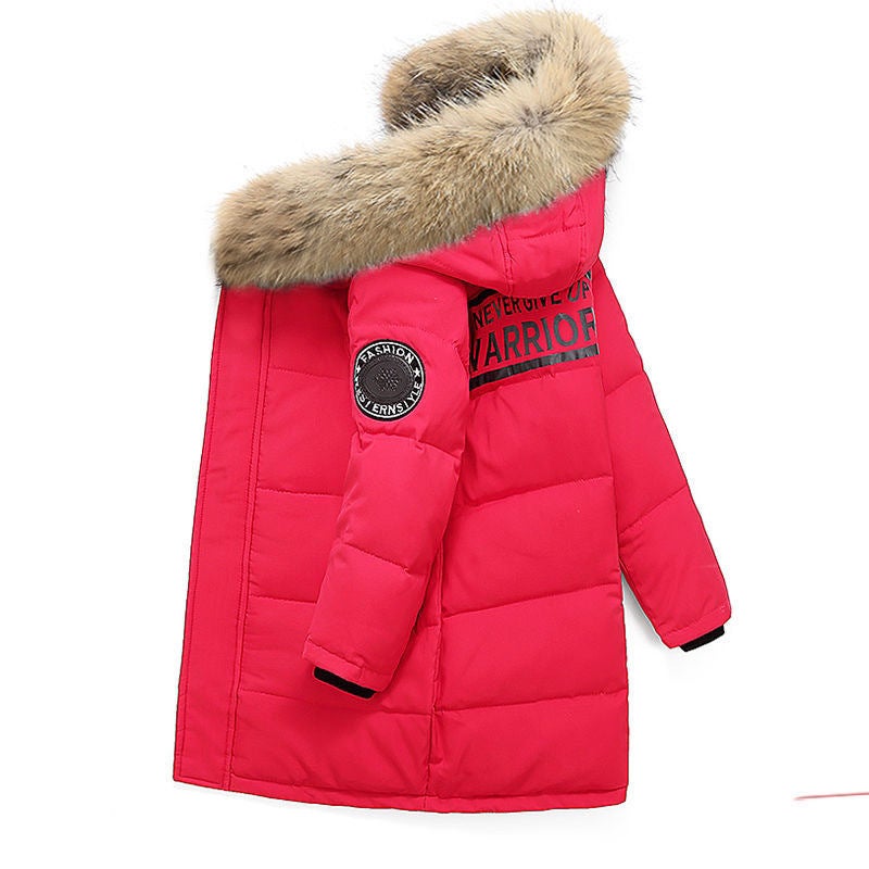 Cross-border Childrens Winter Cotton-padded Jacket Boys Middle and Big Childrens Thickened Jacket 2024 New Mid-length Down Cotton-padded Jacket Red 