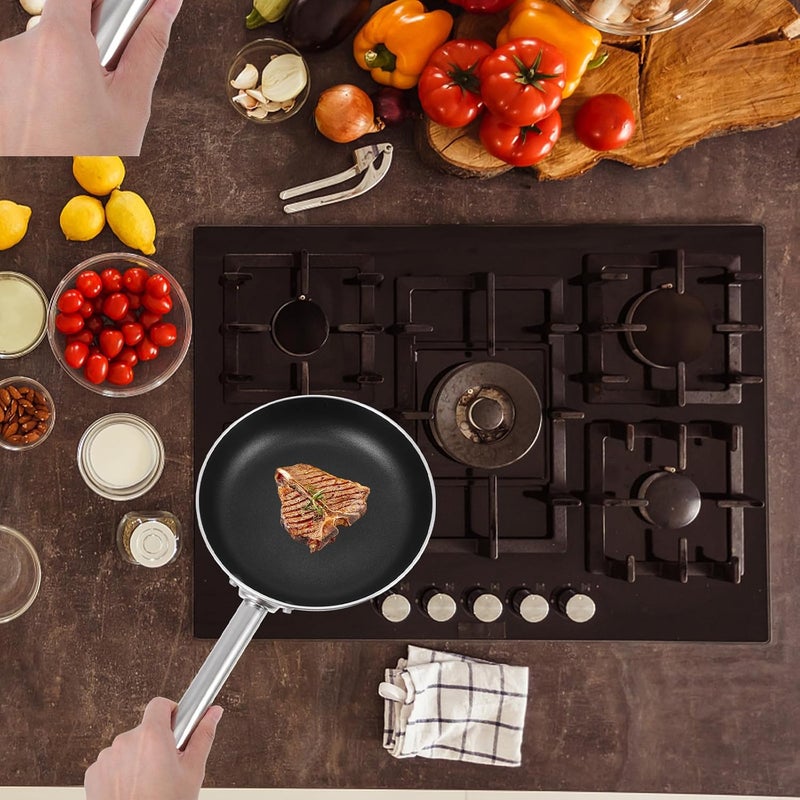 Aluminum Frying Pan Non-stick Steak Skillet 22cm with Single Handle 3.0mm Thick Base Compatible with Gas and Electric Stovetops Portable Kitchen Cookware - Image 3