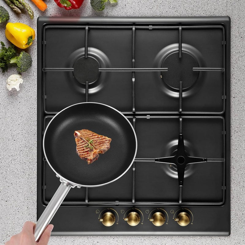 Aluminum Frying Pan Non-stick Steak Skillet 22cm with Single Handle 3.0mm Thick Base Compatible with Gas and Electric Stovetops Portable Kitchen Cookware - Image 4