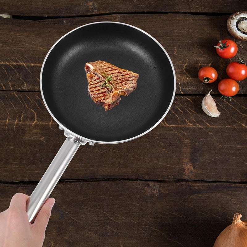 Aluminum Frying Pan Non-stick Steak Skillet 22cm with Single Handle 3.0mm Thick Base Compatible with Gas and Electric Stovetops Portable Kitchen Cookware - Image 2