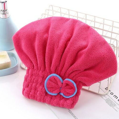 Generic [Quick Water Absorbent Dry Hair Artifact] Dry Hair Cap Water Absorbent Quick Drying Cute Adult Thickened Headwear Shampoo Shower Cap rose red