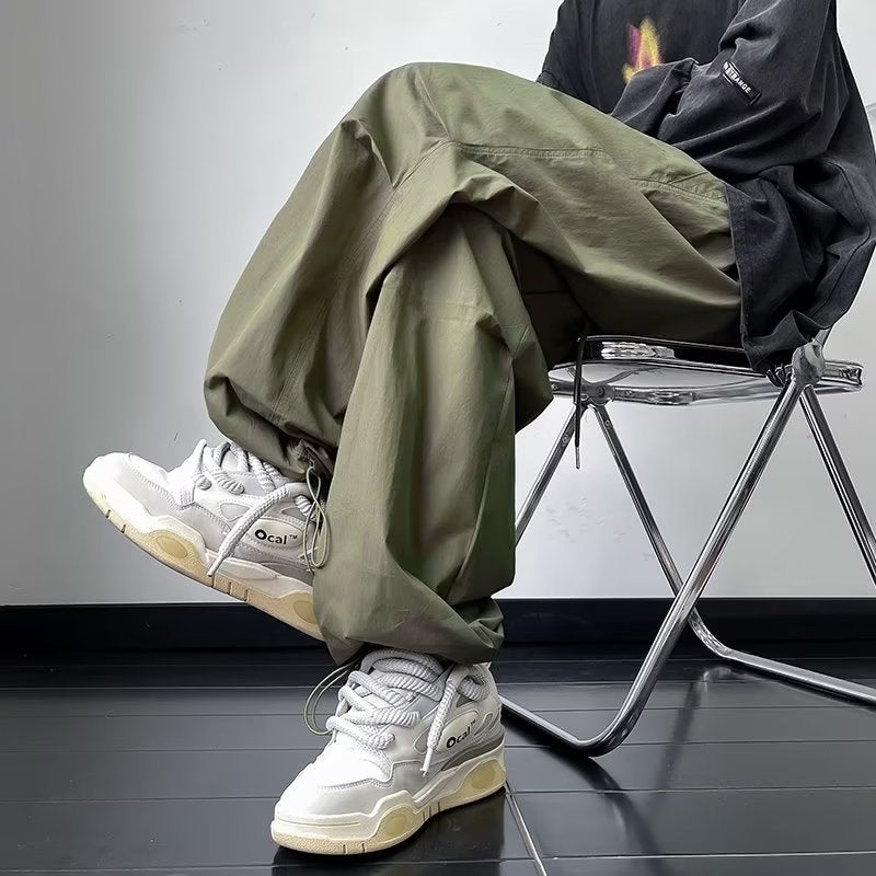 Side Zipper Parachute Pants Autumn Ruffle Handsome Loose Straight Trousers Trendy All-Match Trendy Overalls Loose - Image 5