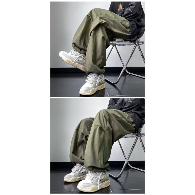 Side Zipper Parachute Pants Autumn Ruffle Handsome Loose Straight Trousers Trendy All-Match Trendy Overalls Loose - Image 4