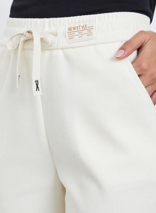 Styli Beige Solid Wide Leg Pants with Drawstring - Image 3