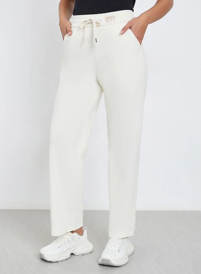 Styli Beige Solid Wide Leg Pants with Drawstring