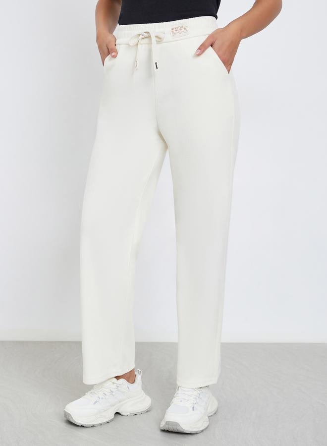 Styli Beige Solid Wide Leg Pants with Drawstring - Image 2