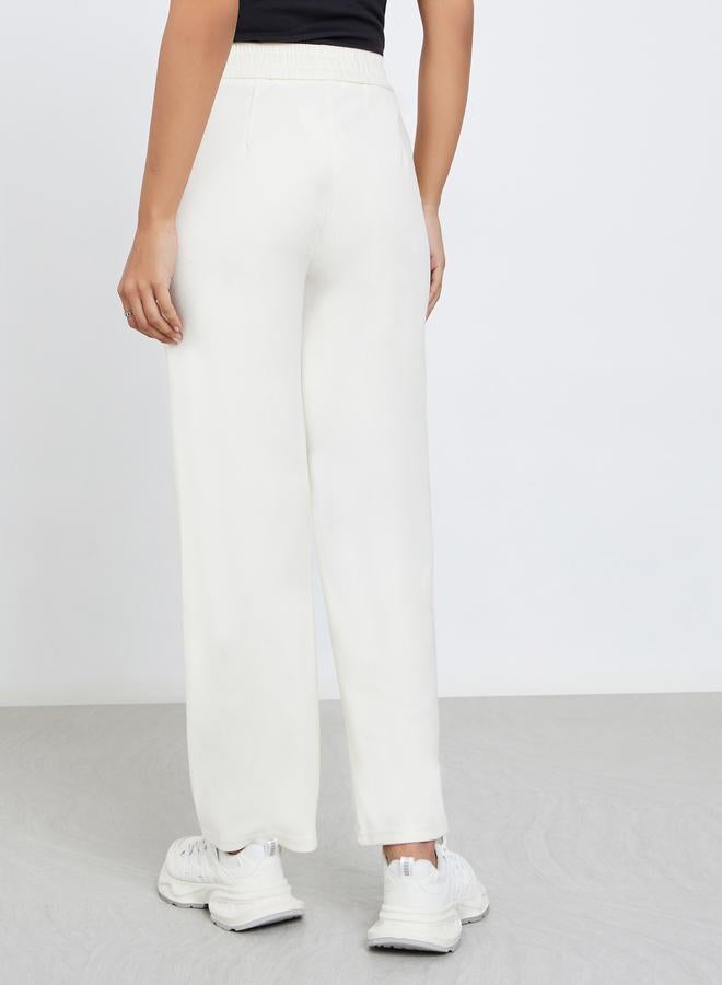 Styli Beige Solid Wide Leg Pants with Drawstring - Image 4