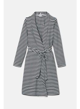 Tchibo Women Notched Collar Long Sleeves Stripe Robe, Black  - Image 2
