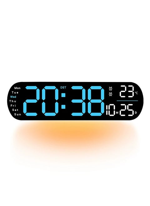 LED Digital Clock, Digital Wall Clock with Remote Control, RGB Atmosphere Lights with 8 Adjustable Night Light Colors, Dual Alarms, Temperature for Room