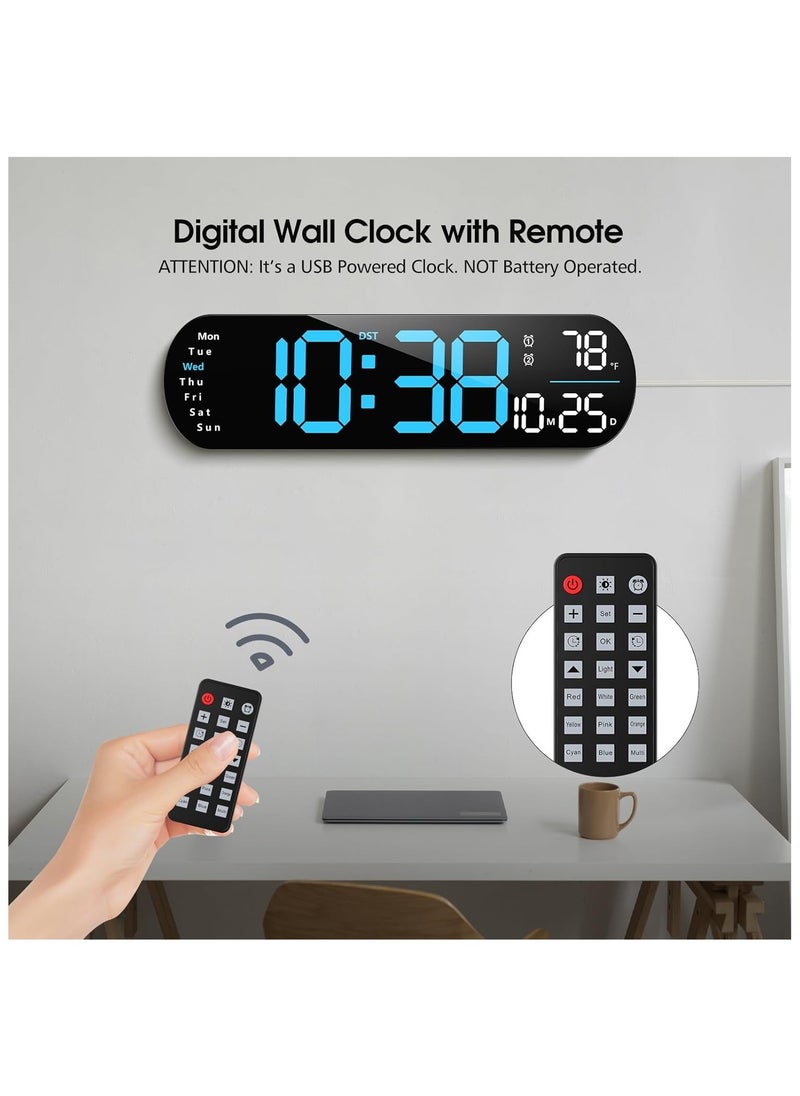 Generic - LED Digital Clock, Digital Wall Clock with Remote Control, RGB Atmosphere Lights with 8 Adjustable Night Light Colors, Dual Alarms, Temperature for Room - Image 1