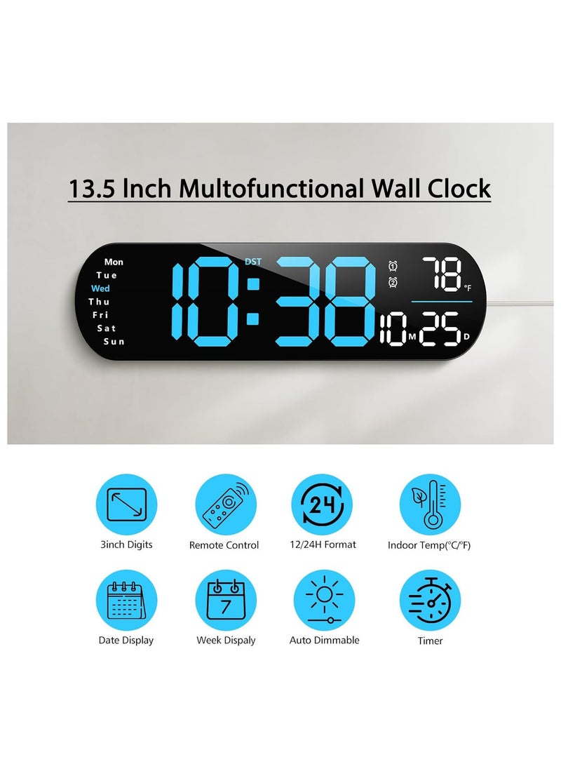 Generic - LED Digital Clock, Digital Wall Clock with Remote Control, RGB Atmosphere Lights with 8 Adjustable Night Light Colors, Dual Alarms, Temperature for Room - Image 1