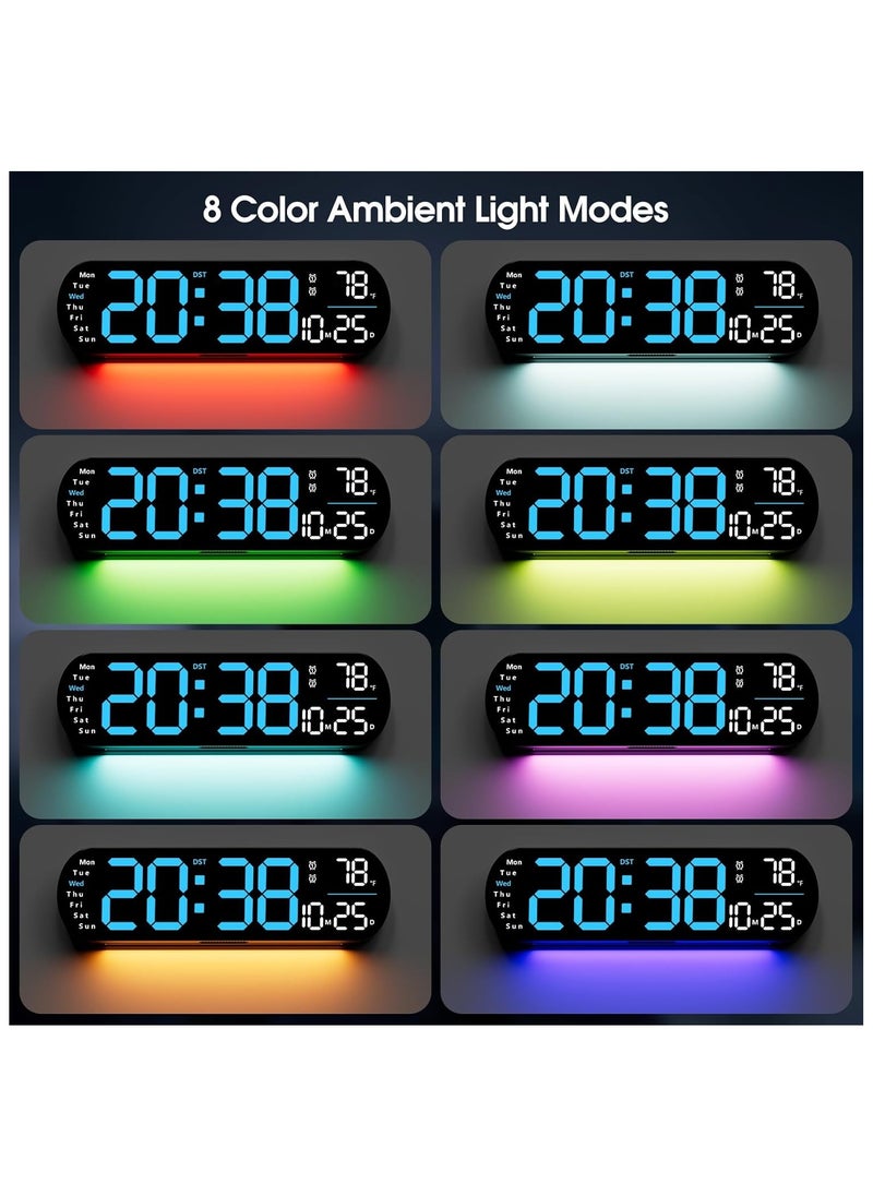 Generic - LED Digital Clock, Digital Wall Clock with Remote Control, RGB Atmosphere Lights with 8 Adjustable Night Light Colors, Dual Alarms, Temperature for Room - Image 1
