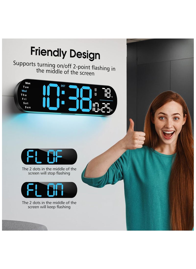Generic - LED Digital Clock, Digital Wall Clock with Remote Control, RGB Atmosphere Lights with 8 Adjustable Night Light Colors, Dual Alarms, Temperature for Room - Image 1