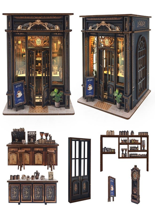 Lynnuo Book Nook Kit DIY Miniature House Kit for Adults,3D Wooden Puzzle Bookends Bookshelf Diorama Dollhouse,Gifts for Teens and Beginners,Gifts for Family,Friends,Book Lovers(Jadeite Coffee) - Image 1