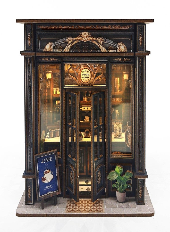 Lynnuo Book Nook Kit DIY Miniature House Kit for Adults,3D Wooden Puzzle Bookends Bookshelf Diorama Dollhouse,Gifts for Teens and Beginners,Gifts for Family,Friends,Book Lovers(Jadeite Coffee) - Image 2