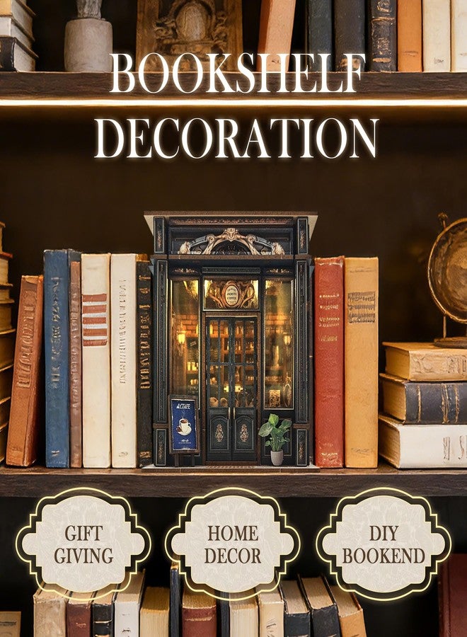 Lynnuo Book Nook Kit DIY Miniature House Kit for Adults,3D Wooden Puzzle Bookends Bookshelf Diorama Dollhouse,Gifts for Teens and Beginners,Gifts for Family,Friends,Book Lovers(Jadeite Coffee) - Image 5