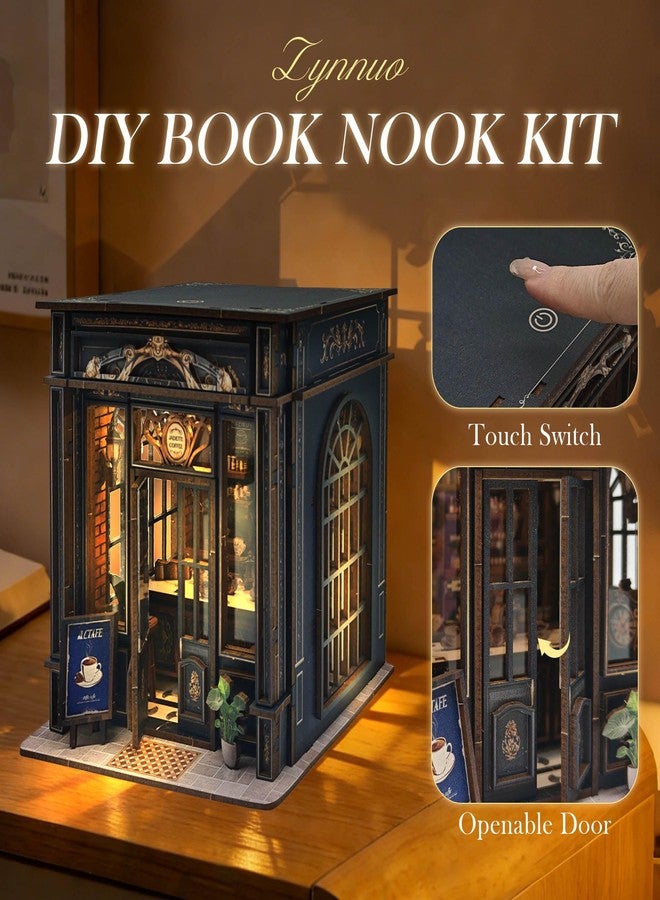 Lynnuo Book Nook Kit DIY Miniature House Kit for Adults,3D Wooden Puzzle Bookends Bookshelf Diorama Dollhouse,Gifts for Teens and Beginners,Gifts for Family,Friends,Book Lovers(Jadeite Coffee) - Image 4