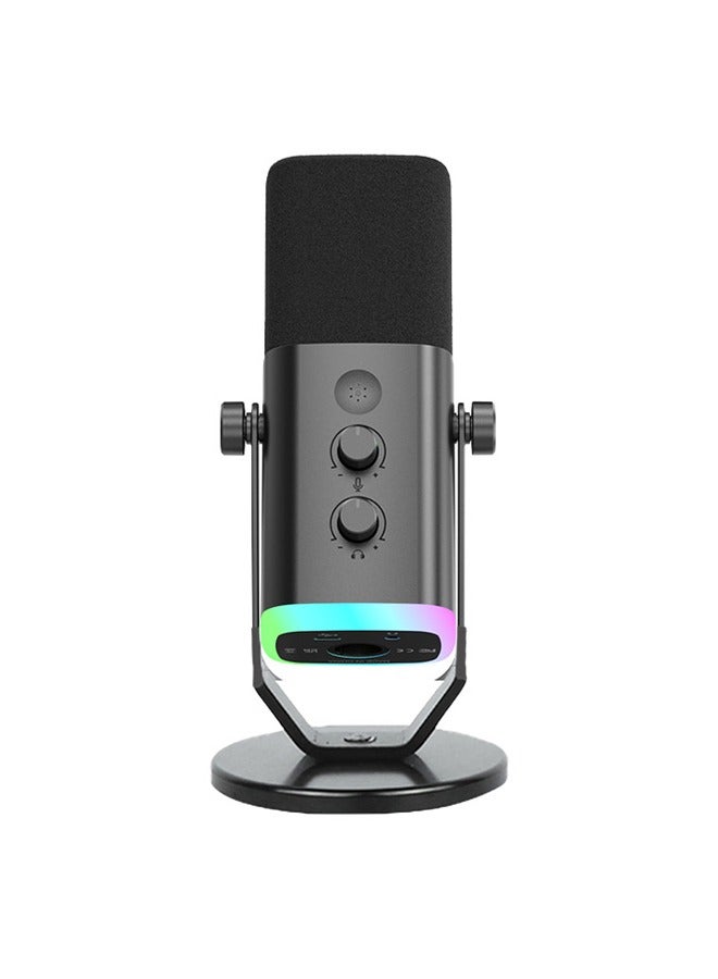 صحراء الواحة XLR/USB ميكروفون ديناميكي لتسجيل بودكاست، كمبيوتر كمبيوتر الألعاب تدفق الميكروفون مع RGB ضوء، زر كتم، سماعات الرأس جاك، حامل سطح المكتب، ميكروفون صوتي لغناء YouTube-AmpliGame AM8. - Image 1