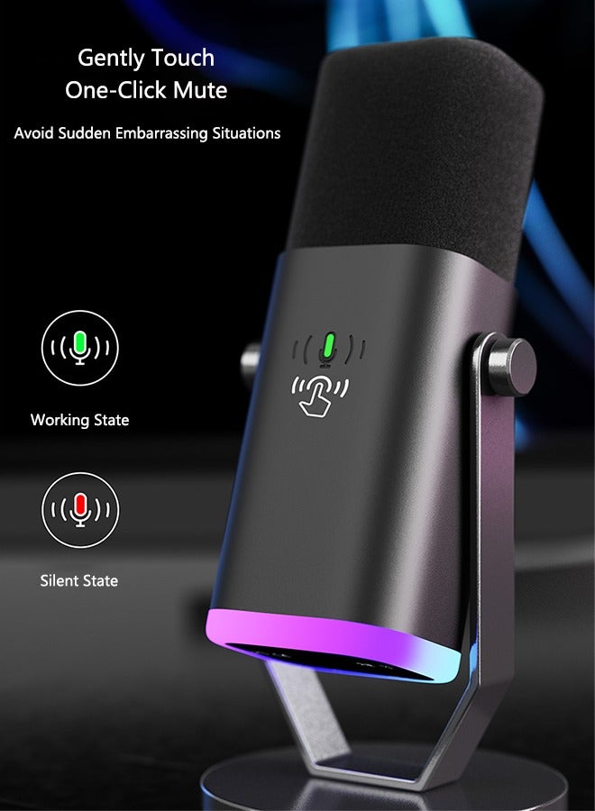 صحراء الواحة XLR/USB ميكروفون ديناميكي لتسجيل بودكاست، كمبيوتر كمبيوتر الألعاب تدفق الميكروفون مع RGB ضوء، زر كتم، سماعات الرأس جاك، حامل سطح المكتب، ميكروفون صوتي لغناء YouTube-AmpliGame AM8. - Image 2