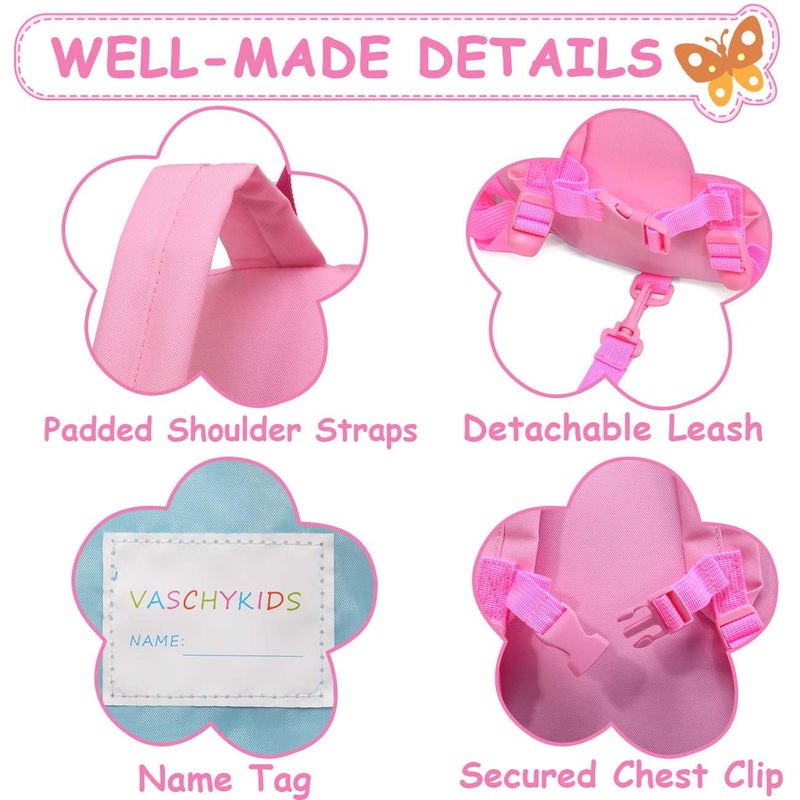 VASCHY Butterfly Toddler Backpack with Leash, Ultra Lightweight Tiny Mini Little Daycare Backpack Girls Pink - Image 4