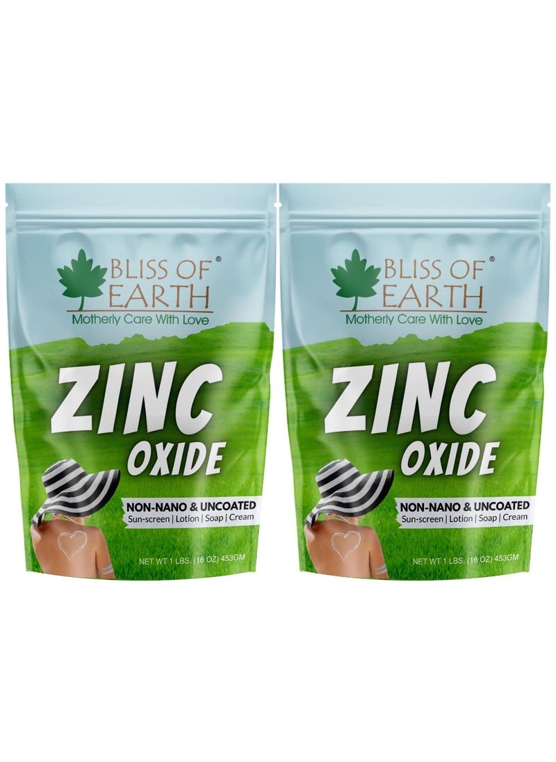 BLISS OF EARTH - Bliss of Earth 16oz Zinc Oxide Powder Non-Nano & Uncoated for Skin, Face, Cosmetic & DIY Product 453Gm Pack of 2 - Image 1