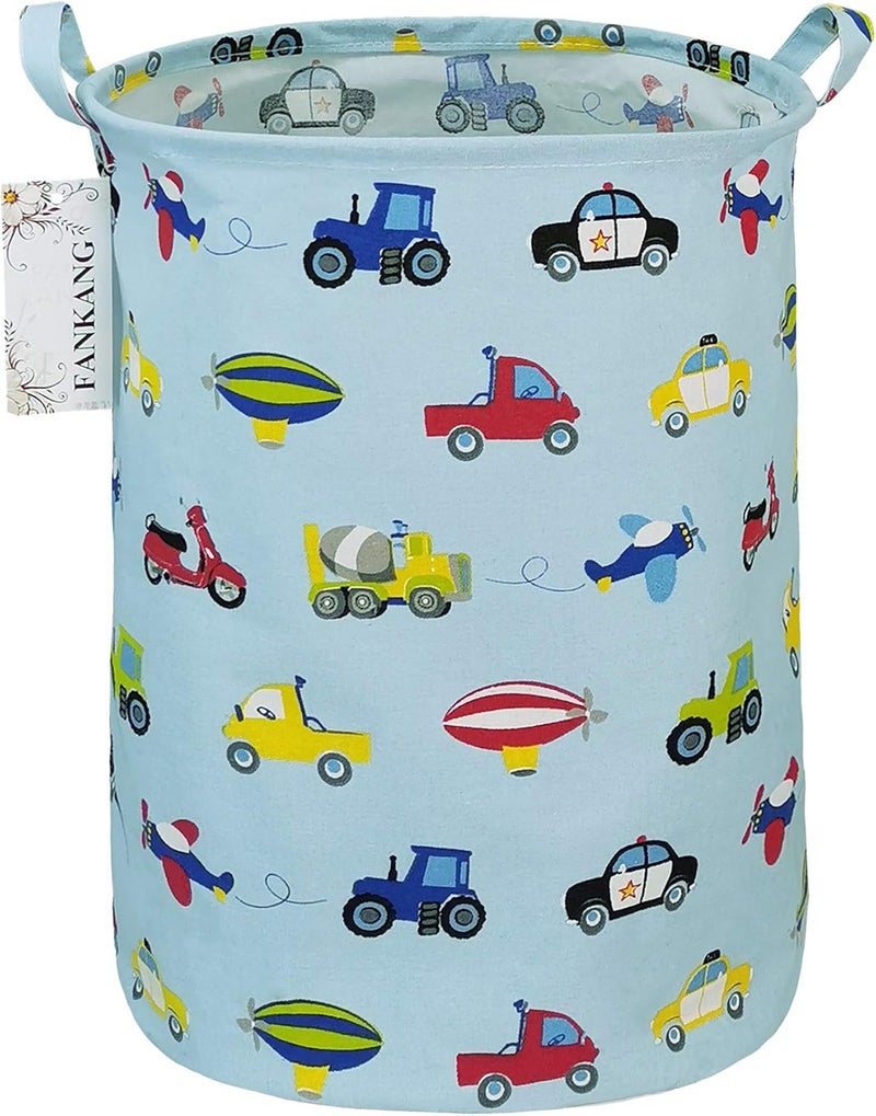 FANKANG Storage Basket, Nursery Hamper Canvas Laundry Basket Foldable with Waterproof PE Coating Large Storage Baskets for Kids Boys and Girls, Office, Bedroom, Clothes,Toys（Car） - Image 1
