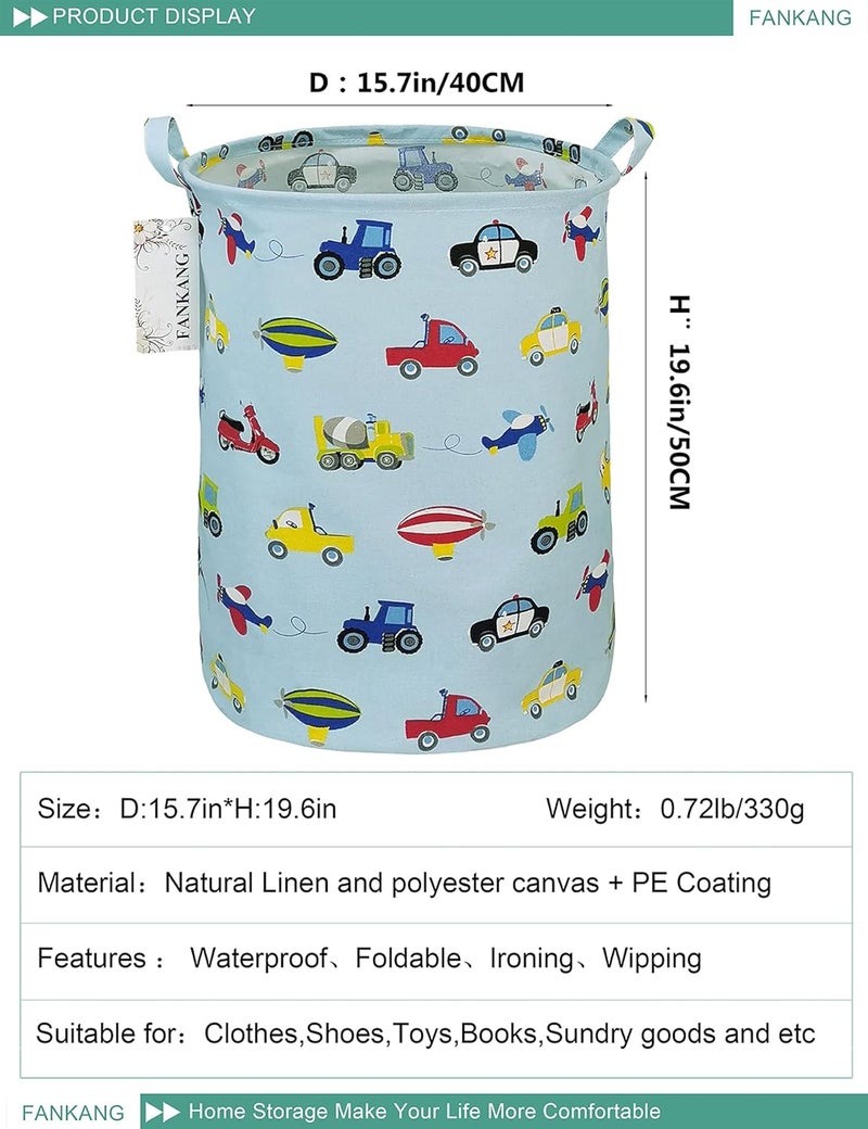 FANKANG Storage Basket, Nursery Hamper Canvas Laundry Basket Foldable with Waterproof PE Coating Large Storage Baskets for Kids Boys and Girls, Office, Bedroom, Clothes,Toys（Car） - Image 2
