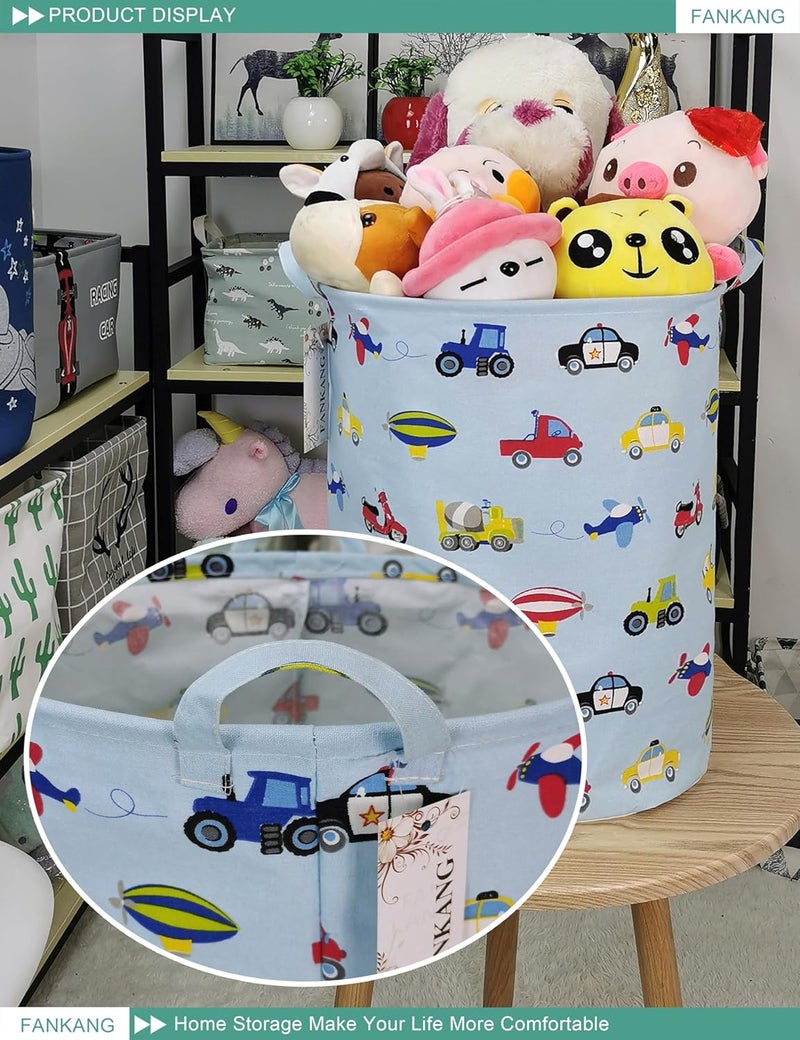 FANKANG Storage Basket, Nursery Hamper Canvas Laundry Basket Foldable with Waterproof PE Coating Large Storage Baskets for Kids Boys and Girls, Office, Bedroom, Clothes,Toys（Car） - Image 5