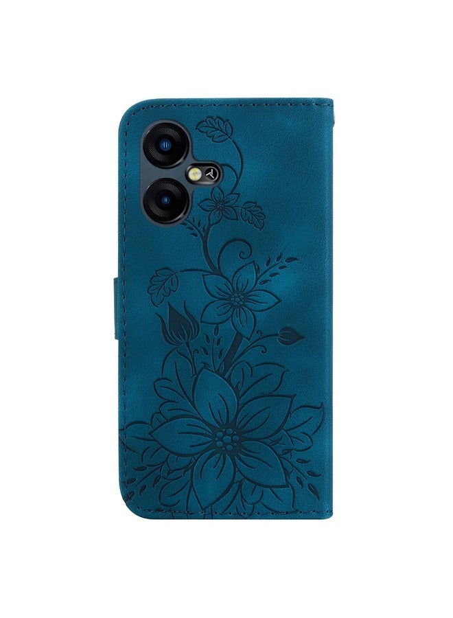 HuHa For Tecno Pova Neo 3 Lily Embossed Leather Phone Case(Dark Blue)  - Image 3