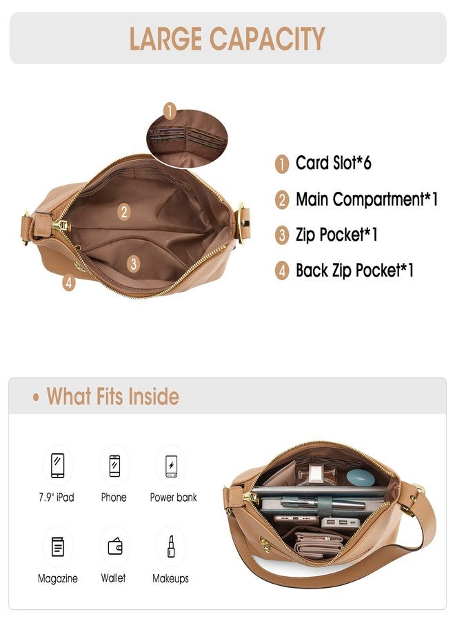 Kattee Hobo Bags for Women Trendy, Soft Leather Handbags and Purses, Shoulder Tote Curved Designer Bag with Card Pockets & Adjustable Strap, Light Tan - Image 4