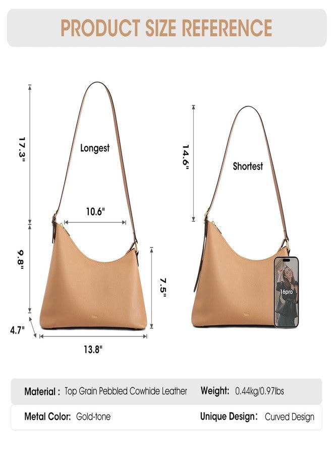 Kattee Hobo Bags for Women Trendy, Soft Leather Handbags and Purses, Shoulder Tote Curved Designer Bag with Card Pockets & Adjustable Strap, Light Tan - Image 3