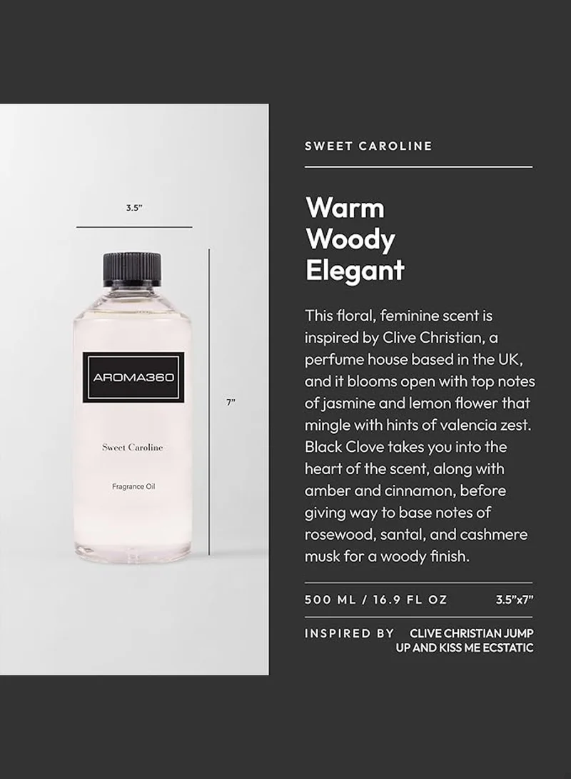 AROMA360 Sweet Caroline Fragrance Oil Blend - Hotel Inspired for Luxury Essential Oil Diffusers - Aromatherapy Scent Diffuser Oil - Valencia Zest, Black Clove, and Santal