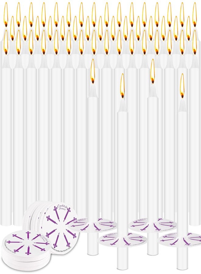 Jayhanvoe 100 Pack 5 Inch White Taper Candles with Drip Protectors, Unscented Bulk Christmas Advent Church Candles for Spell Ritual, Prayer Altar Decor, Wicca Shabbat, Meditation Vigil Candle Holders - Image 1
