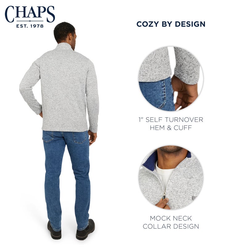 Chaps Men's Regular Fit Long Sleeve Midweight Quarter Zip Fleece Pullover Sweater, Light Gray Heather, XX-Large - Image 4