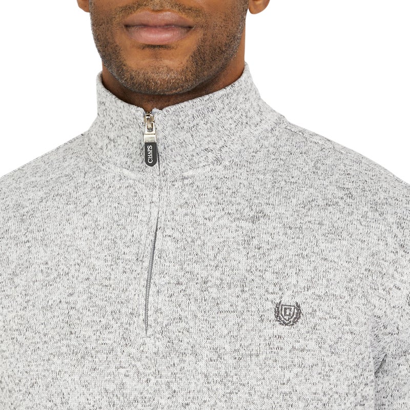 Chaps Men's Regular Fit Long Sleeve Midweight Quarter Zip Fleece Pullover Sweater, Light Gray Heather, XX-Large - Image 2