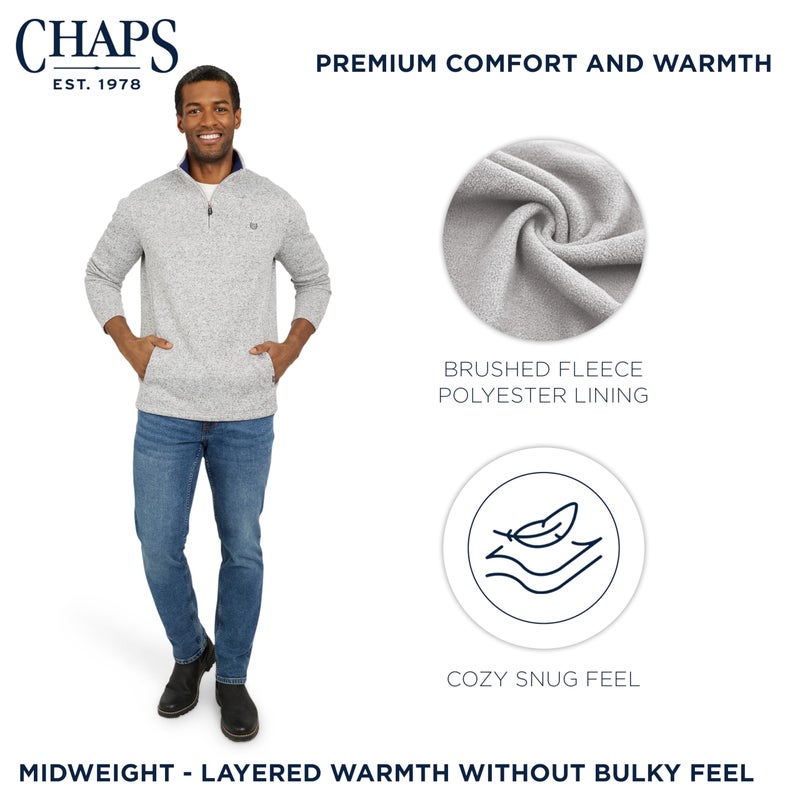 Chaps Men's Regular Fit Long Sleeve Midweight Quarter Zip Fleece Pullover Sweater, Light Gray Heather, XX-Large - Image 3