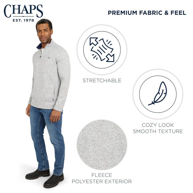 Chaps Men's Regular Fit Long Sleeve Midweight Quarter Zip Fleece Pullover Sweater, Light Gray Heather, XX-Large - Image 5