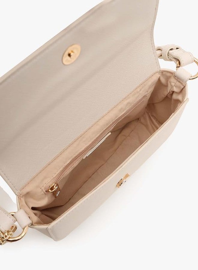 Kazo Belle Shoulder Bag | Compact Style Handbag with Sleek Flap | Chain Detail & Textured Finish | Off White Color - Image 4