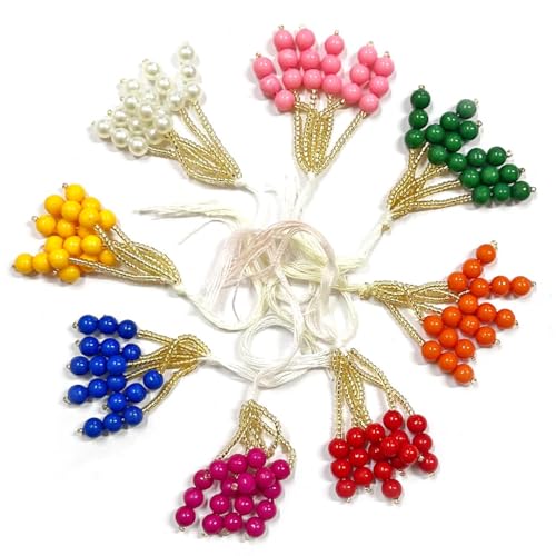 Adikala Pack of 10/20 (6 Latkans per Set) Golden Latkan with Cutdana Beads & Pearl Bunch Tassels for Saree, Blouse, Dupatta, Toran, Home Decoration, DIY Art & Crafts (20, Multi Color) - Image 1