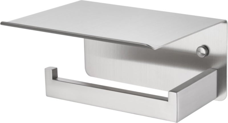 Toilet Paper Holder with Phone Shelf, Turn Left Direction, APLusee SUS 304 Stainless Steel Bathroom Tissue Roll Holder Storage Rack Brushed Nickel